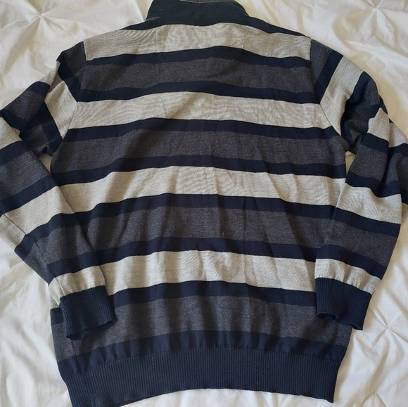 Paul Shark Sweater Mens Large Blue gray Stripe Quarter Zip Wool Cool Touch - Picture 7 of 7